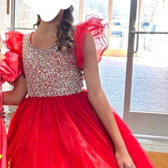 One More Couture red pageant dress,custom, little girl 12 - Picture 7 of 8
